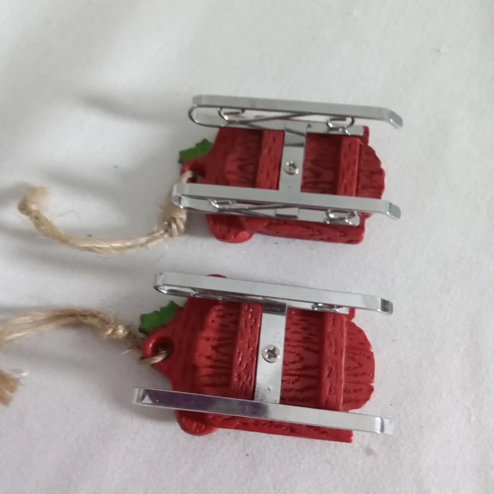 Grandma Grandpa Snowman Sled Christmas Ornament Set Red Holiday Decor 2pc